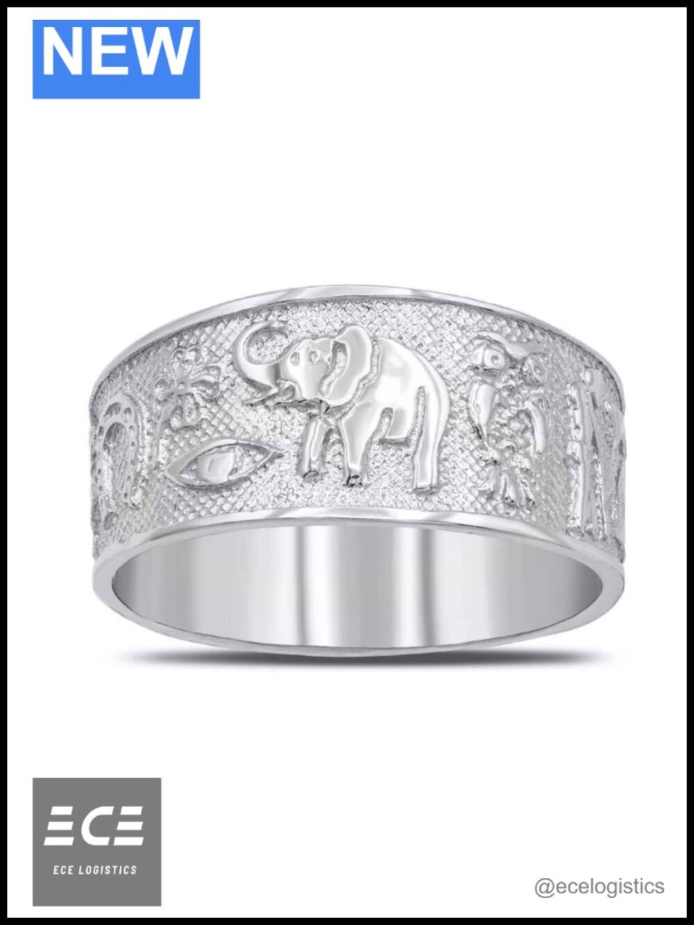 Sterling Silver Good Luck Symbols Thick Band Statement Ring